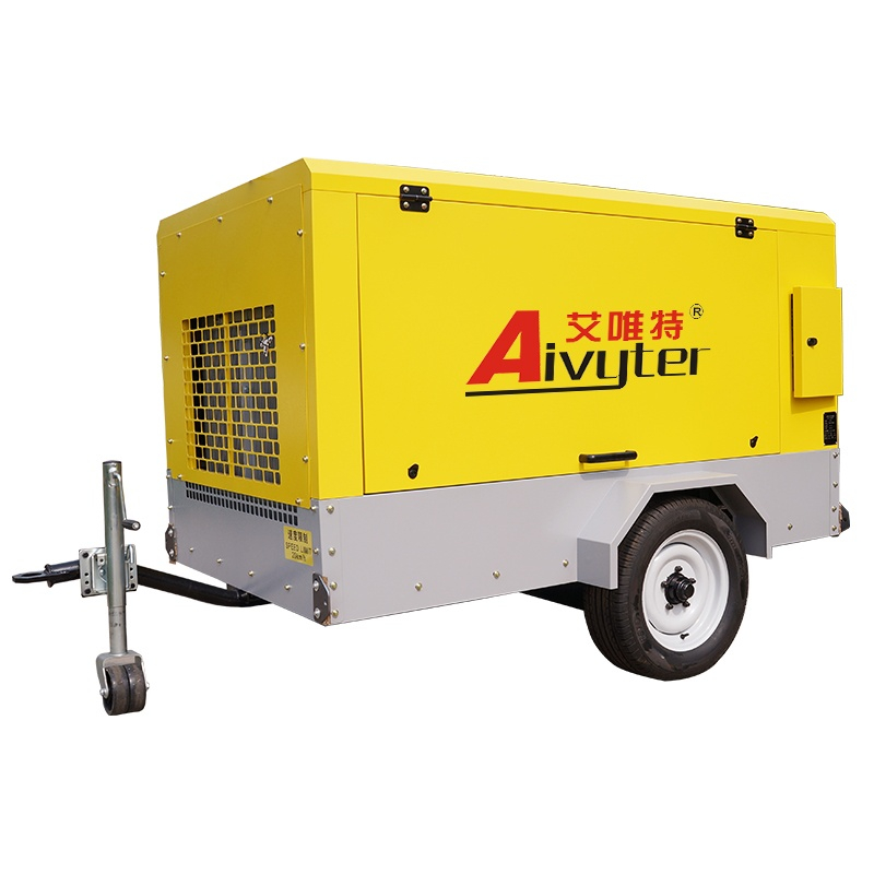 185CFM 7BAR Treyler ko'chasi mobil dizelning vidali havo kompressori